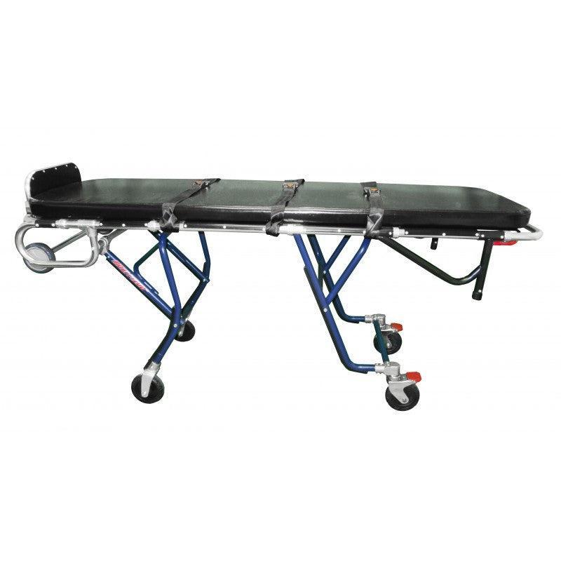 1000E bariatric mortuary cot wheel and leg-lock detail, oversized first call stretcher