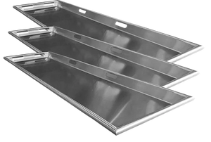 Stainless body tray range, three tray images arranged as a stack